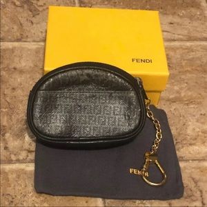 Fendi Black Zucca Canvas Coin Purse Dust Bag Box
